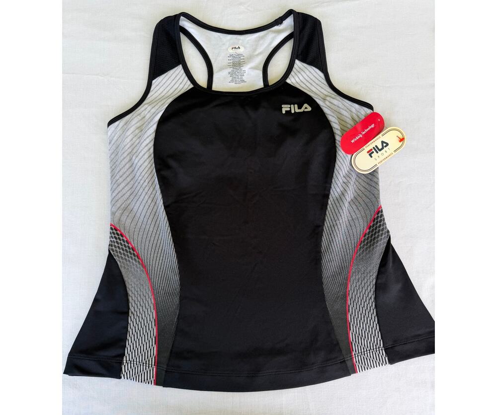 Activewear Gym NWT FILA Sport Performance Racerback Black/Gray Athletic Tank L